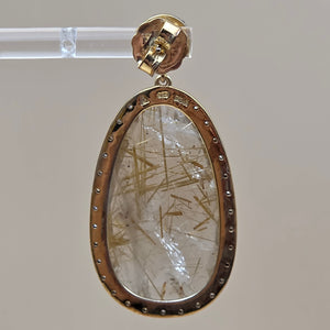 Gold Plated Sterling Silver/Diamond/Rutile Quartz 2" Dangle Earrings