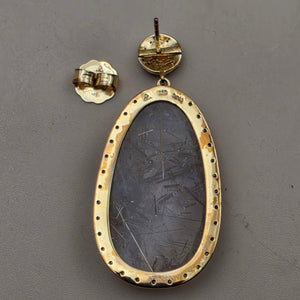 Gold Plated Sterling Silver/Diamond/Rutile Quartz 2" Dangle Earrings