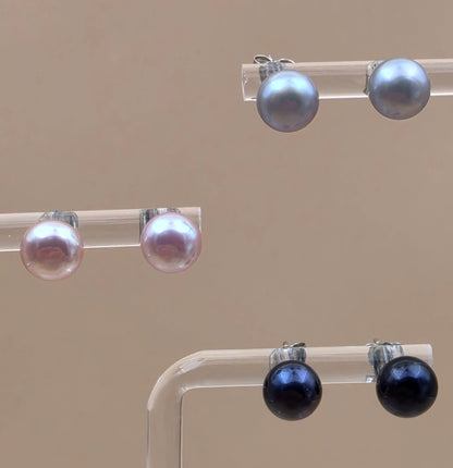 Set of 3 Pair Silver/Pink/Blue Iridescent Faux Pearl 8mm Bead Stud Earrings