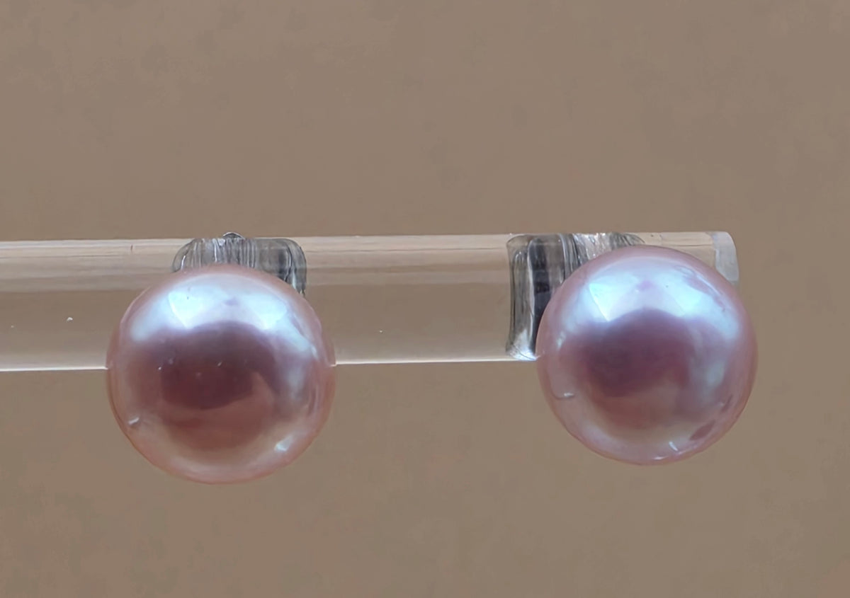 Set of 3 Pair Silver/Pink/Blue Iridescent Faux Pearl 8mm Bead Stud Earrings