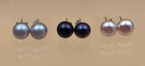 Set of 3 Pair Silver/Pink/Blue Iridescent Faux Pearl 8mm Bead Stud Earrings