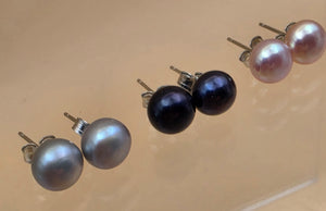 Set of 3 Pair Silver/Pink/Blue Iridescent Faux Pearl 8mm Bead Stud Earrings