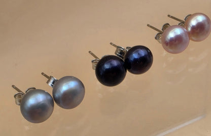 Set of 3 Pair Silver/Pink/Blue Iridescent Faux Pearl 8mm Bead Stud Earrings