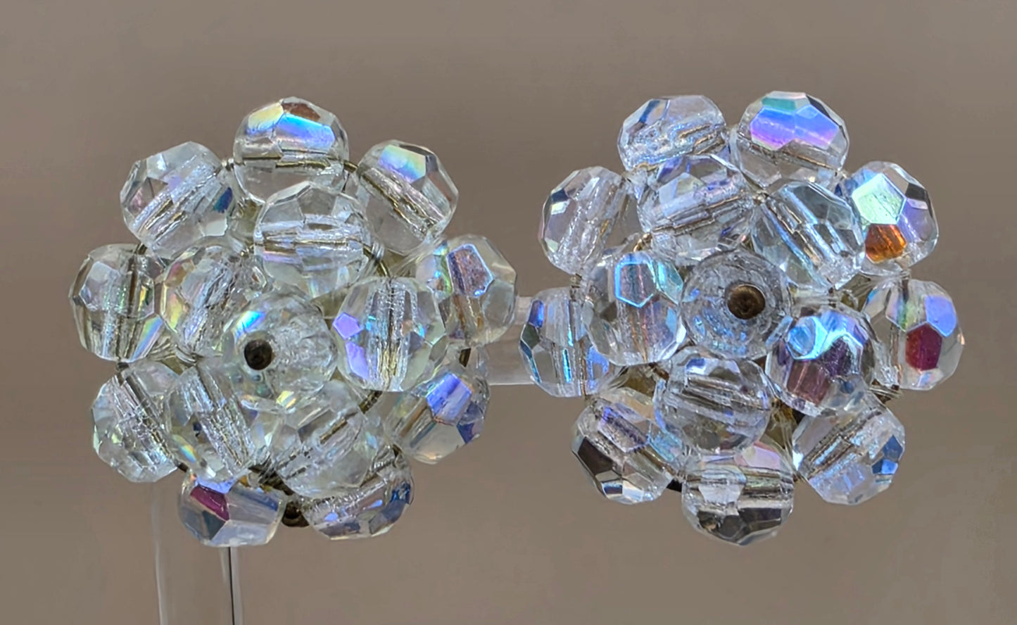 West Germany Aurora Borealis Vintage 1940's-1950's Cluster Clip On Earrings