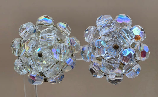 West Germany Aurora Borealis Vintage 1940's-1950's Cluster Clip On Earrings