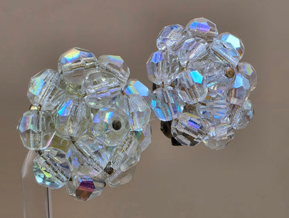 West Germany Aurora Borealis Vintage 1940's-1950's Cluster Clip On Earrings