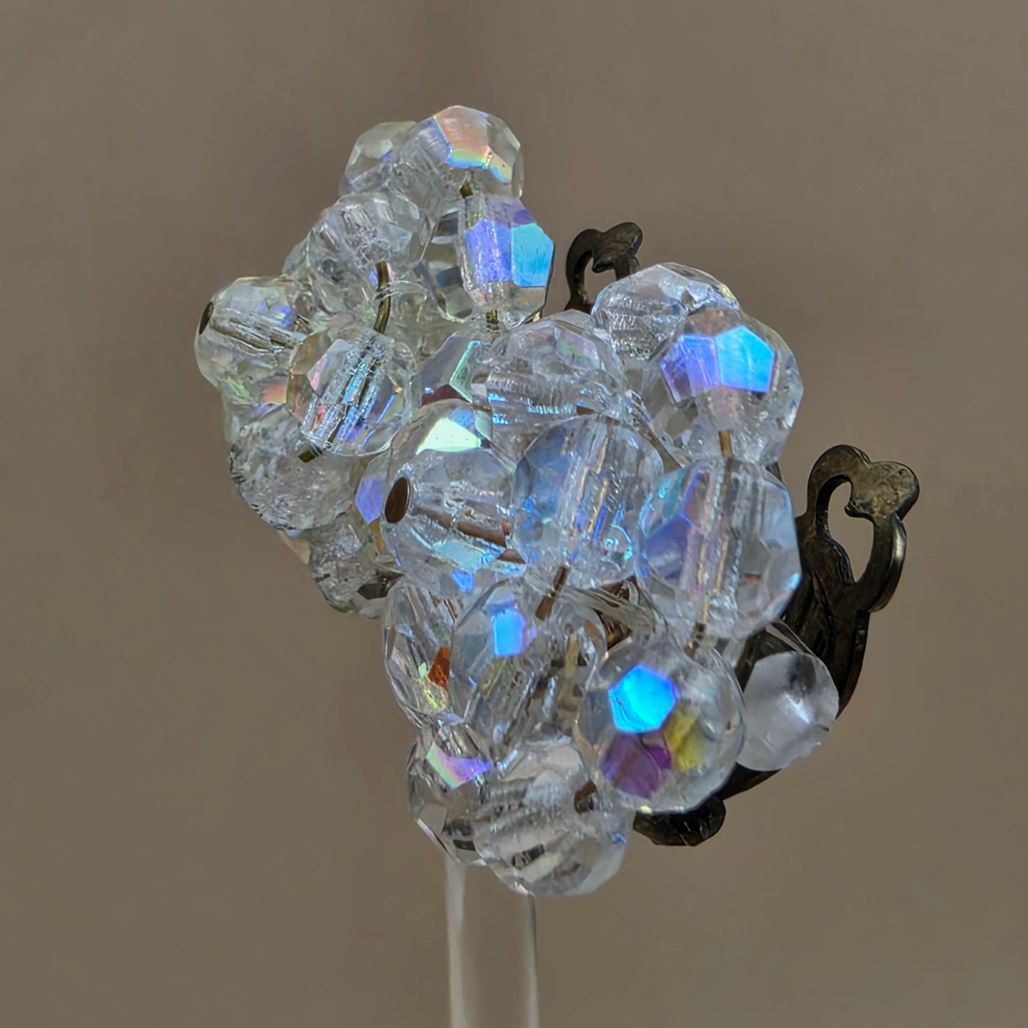 West Germany Aurora Borealis Vintage 1940's-1950's Cluster Clip On Earrings