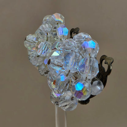West Germany Aurora Borealis Vintage 1940's-1950's Cluster Clip On Earrings