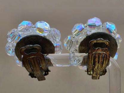 West Germany Aurora Borealis Vintage 1940's-1950's Cluster Clip On Earrings