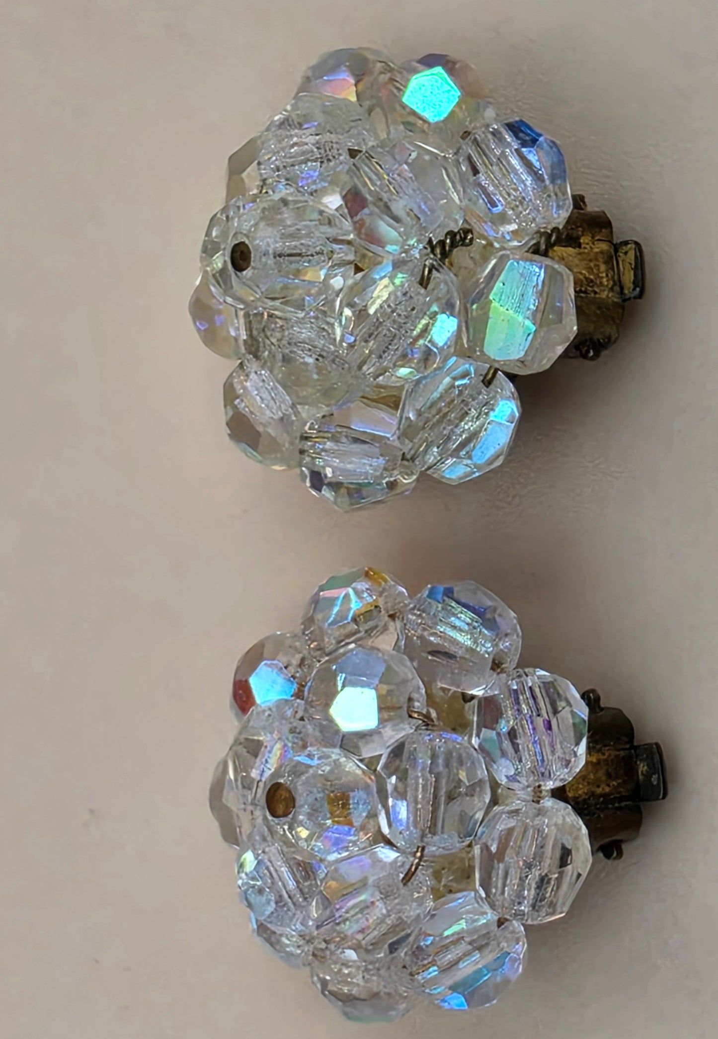West Germany Aurora Borealis Vintage 1940's-1950's Cluster Clip On Earrings