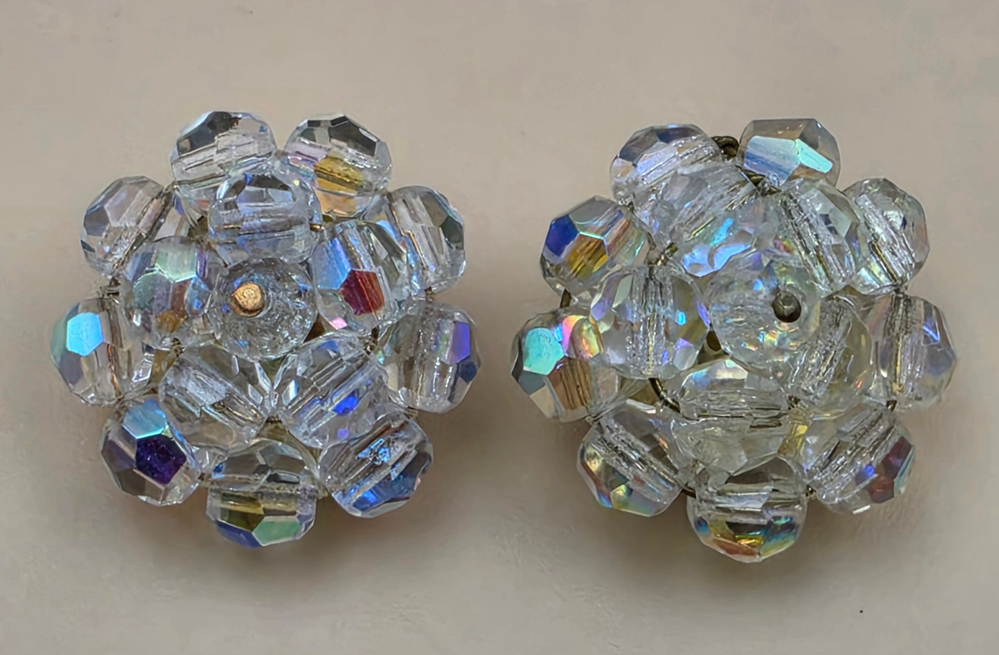 West Germany Aurora Borealis Vintage 1940's-1950's Cluster Clip On Earrings