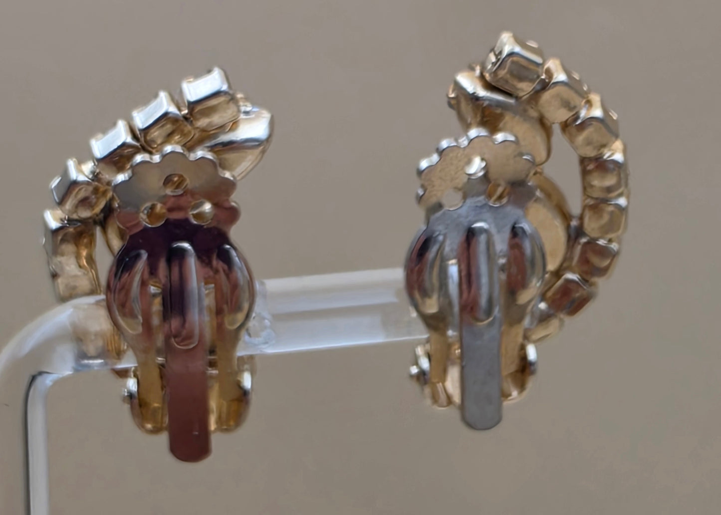 Half Moon Shaped Aurora Borealis/Goldtone Vintage 1950's-60's Clip On Earrings