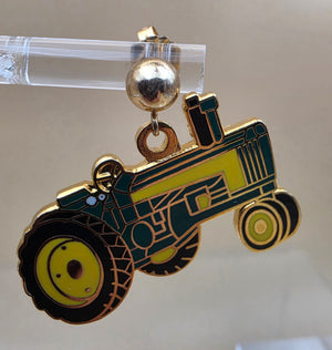 John Deere Styled Green/Yellow/Goldtone Tractor 1" Dangle  Earrings