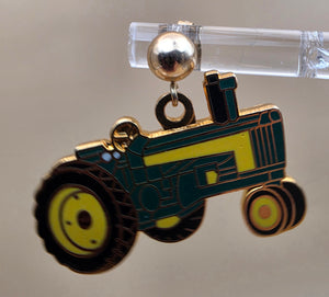 John Deere Styled Green/Yellow/Goldtone Tractor 1" Dangle  Earrings