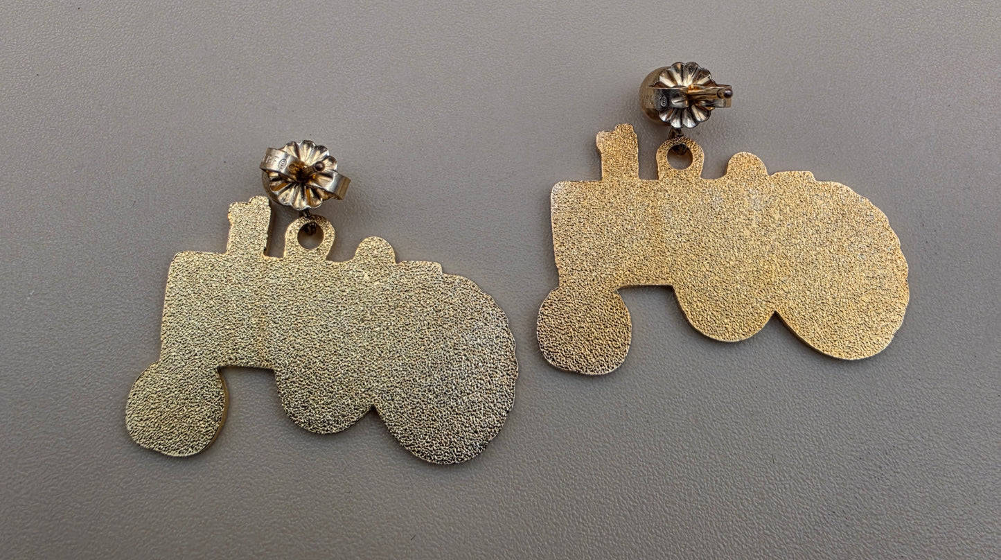 John Deere Styled Green/Yellow/Goldtone Tractor 1" Dangle  Earrings
