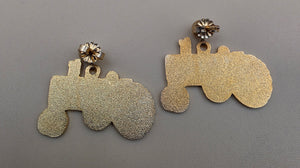 John Deere Styled Green/Yellow/Goldtone Tractor 1" Dangle  Earrings
