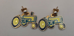 John Deere Styled Green/Yellow/Goldtone Tractor 1" Dangle  Earrings