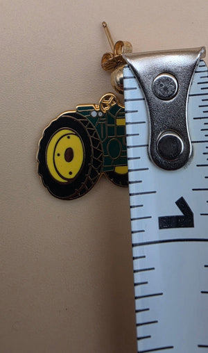 John Deere Styled Green/Yellow/Goldtone Tractor 1" Dangle  Earrings