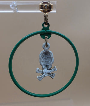 Green Enamel Hoop/Skull and Crossbones Dangle Earrings