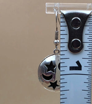 Sterling Silver/Cutout Moon and Stars 1.5" Dangle Earrings