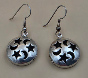 Sterling Silver/Cutout Moon and Stars 1.5" Dangle Earrings