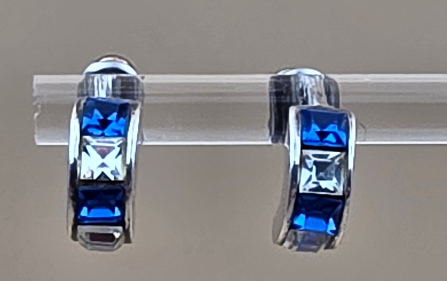 Sterling Silver/Blue and Clear Zircon Huggie Hoop .75" Earrings