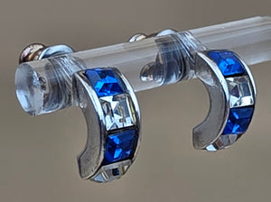 Sterling Silver/Blue and Clear Zircon Huggie Hoop .75" Earrings