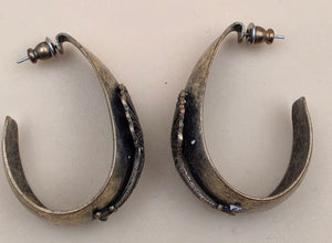 Antiqued Goldtone Art Deco Inspired Hoop Earrings