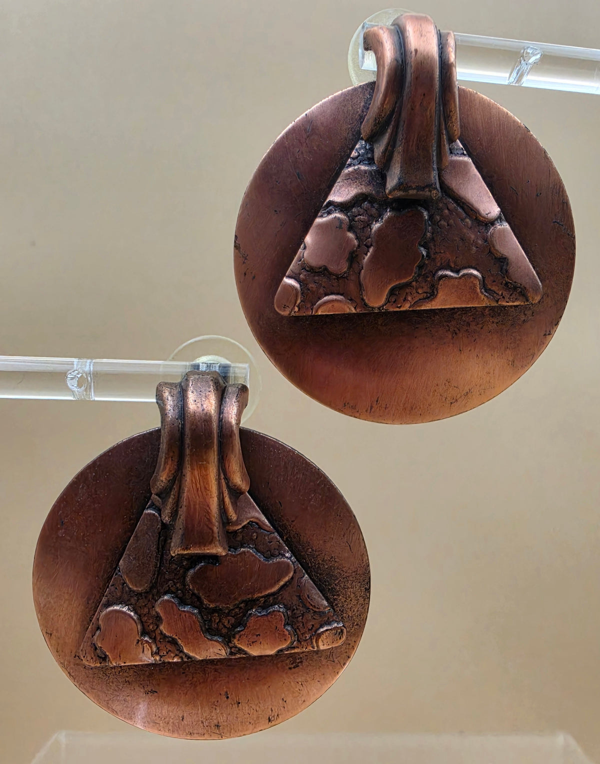Copper Finished Round/Triangle Earrings