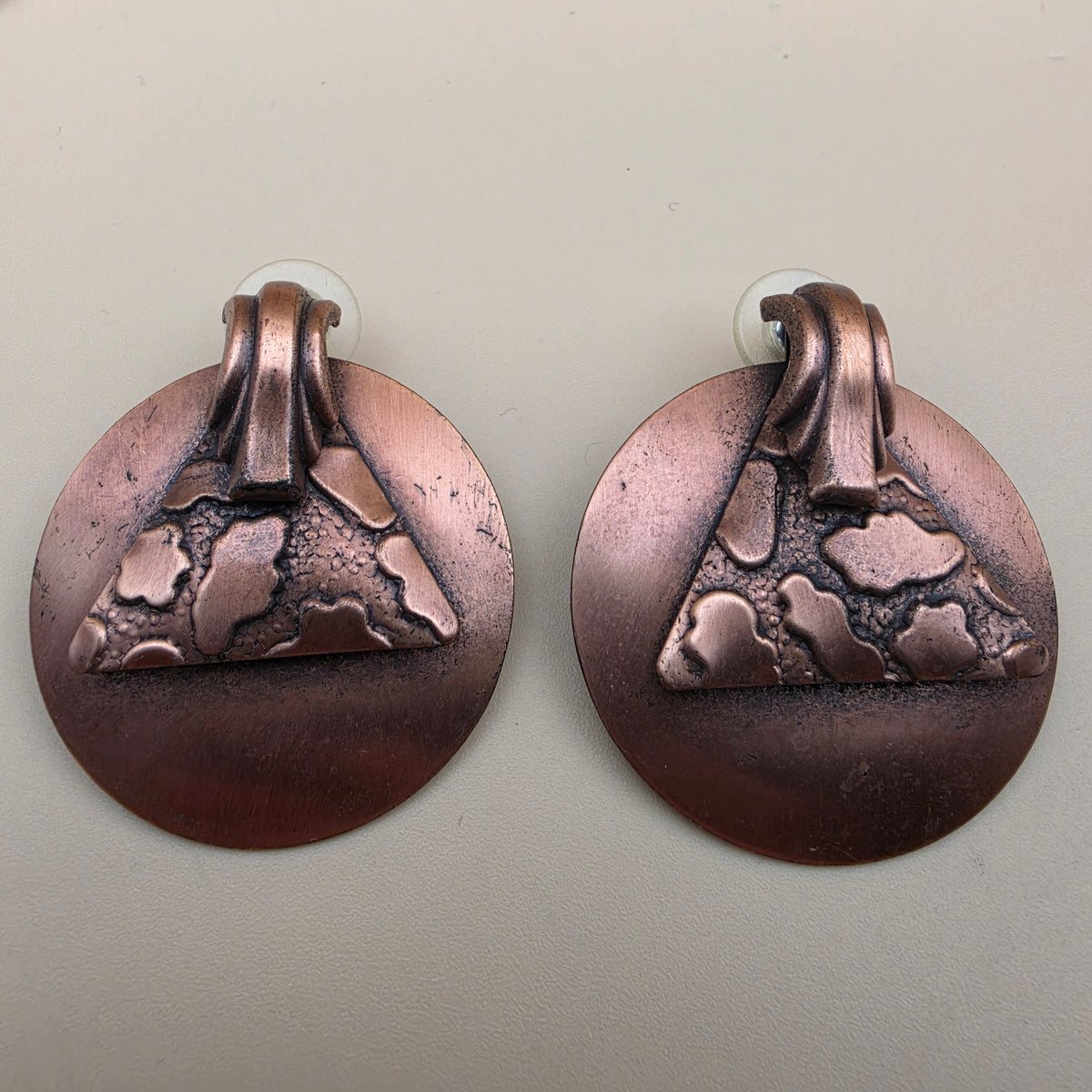 Copper Finished Round/Triangle Earrings