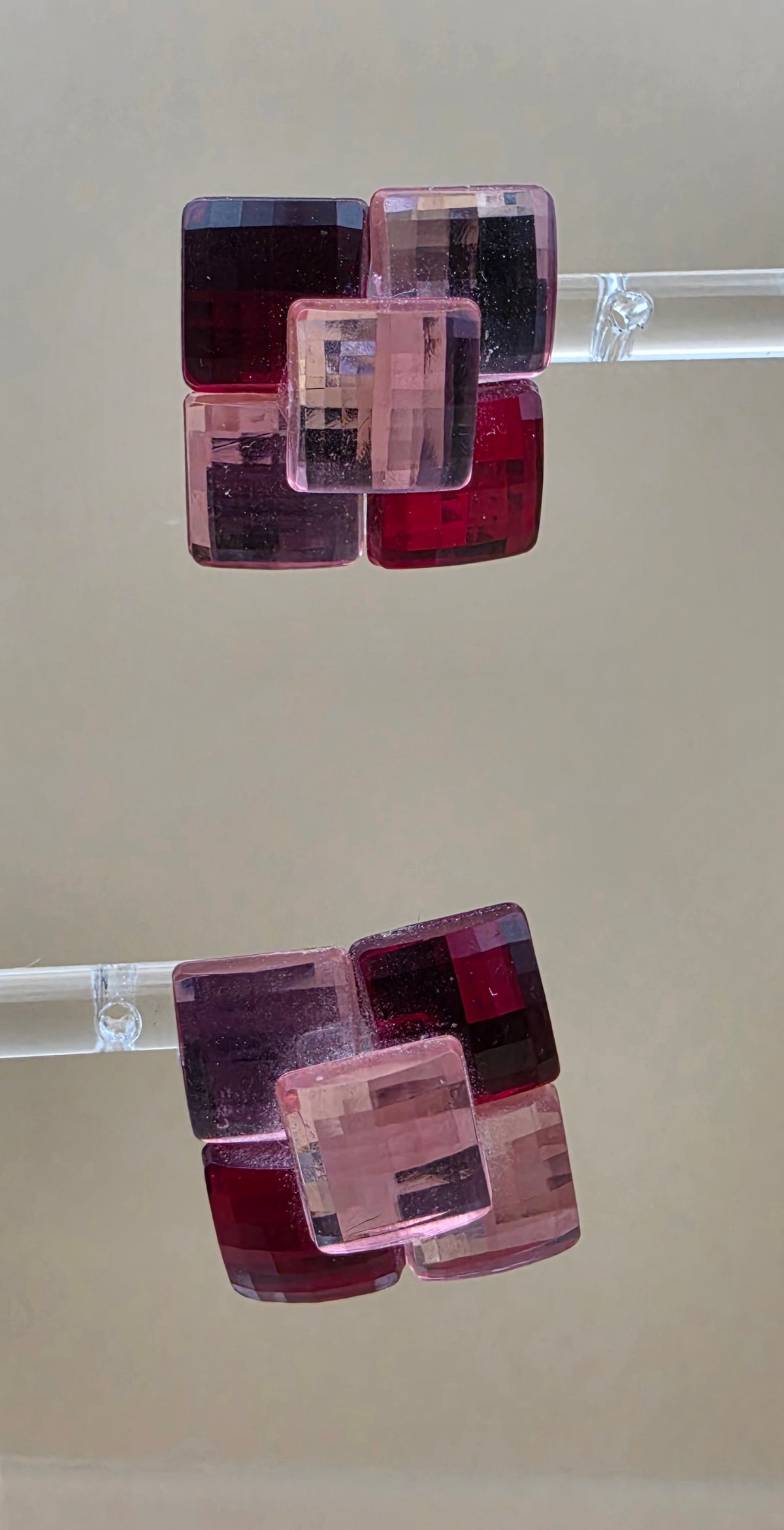 Square/Geometric/Pink/Red Vintage .75" Resin Earrings