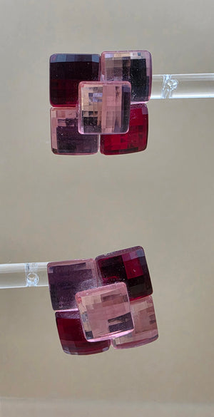 Square/Geometric/Pink/Red Vintage .75" Resin Earrings
