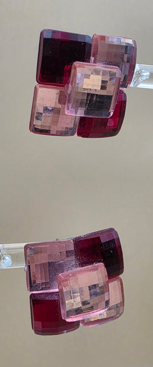 Square/Geometric/Pink/Red Vintage .75" Resin Earrings