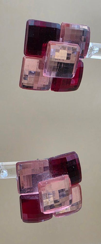Square/Geometric/Pink/Red Vintage .75" Resin Earrings