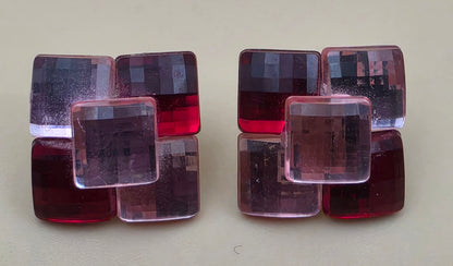 Square/Geometric/Pink/Red Vintage .75" Resin Earrings