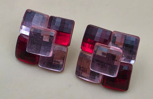 Square/Geometric/Pink/Red Vintage .75" Resin Earrings