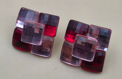 Square/Geometric/Pink/Red Vintage .75" Resin Earrings
