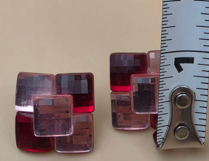 Square/Geometric/Pink/Red Vintage .75" Resin Earrings