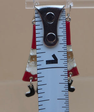 Merry Christmas Santa Claus/Red and White Enamel/Glitter Beard/Dangling Boot 2" Earrings