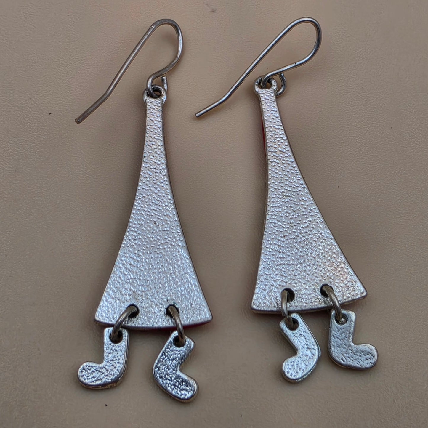 Merry Christmas Santa Claus/Red and White Enamel/Glitter Beard/Dangling Boot 2" Earrings