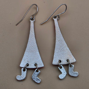 Merry Christmas Santa Claus/Red and White Enamel/Glitter Beard/Dangling Boot 2" Earrings