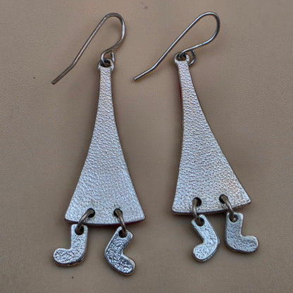Merry Christmas Santa Claus/Red and White Enamel/Glitter Beard/Dangling Boot 2" Earrings