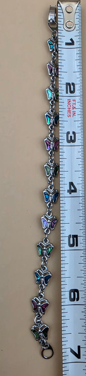 New Zealand Paua Shell Inlaid/Silvertone Butterfly  Panel Bracelet