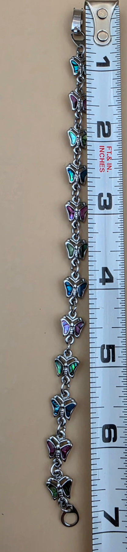 New Zealand Paua Shell Inlaid/Silvertone Butterfly  Panel Bracelet