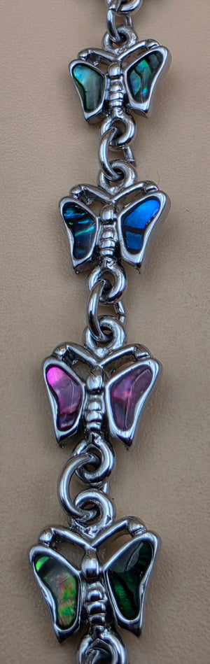 New Zealand Paua Shell Inlaid/Silvertone Butterfly  Panel Bracelet
