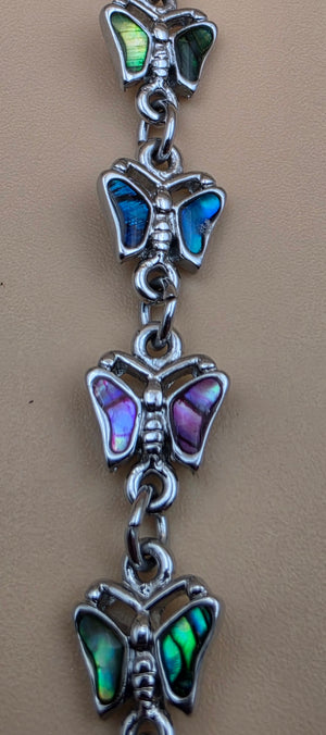 New Zealand Paua Shell Inlaid/Silvertone Butterfly  Panel Bracelet