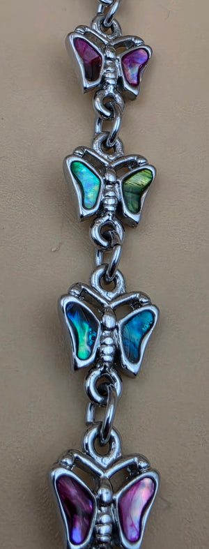 New Zealand Paua Shell Inlaid/Silvertone Butterfly  Panel Bracelet