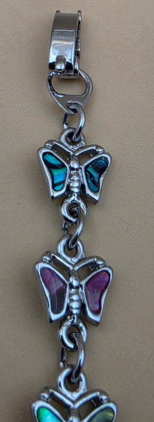 New Zealand Paua Shell Inlaid/Silvertone Butterfly  Panel Bracelet