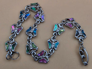 New Zealand Paua Shell Inlaid/Silvertone Butterfly  Panel Bracelet