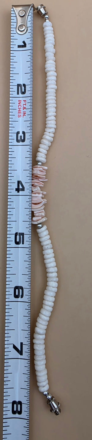 Pink and White/Silvertone 8" Shell Bracelet